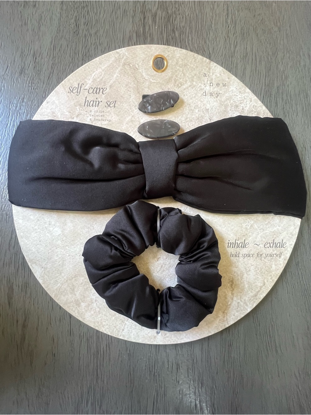 Black Satin Bow Scrunchie & Hair Clips Self-Care Set
